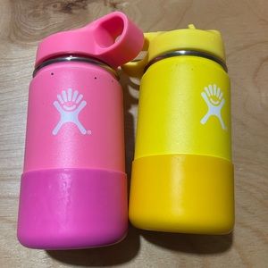 2- 12 oz hydro flask with silicone sleeve and straw cap in yellow or pink